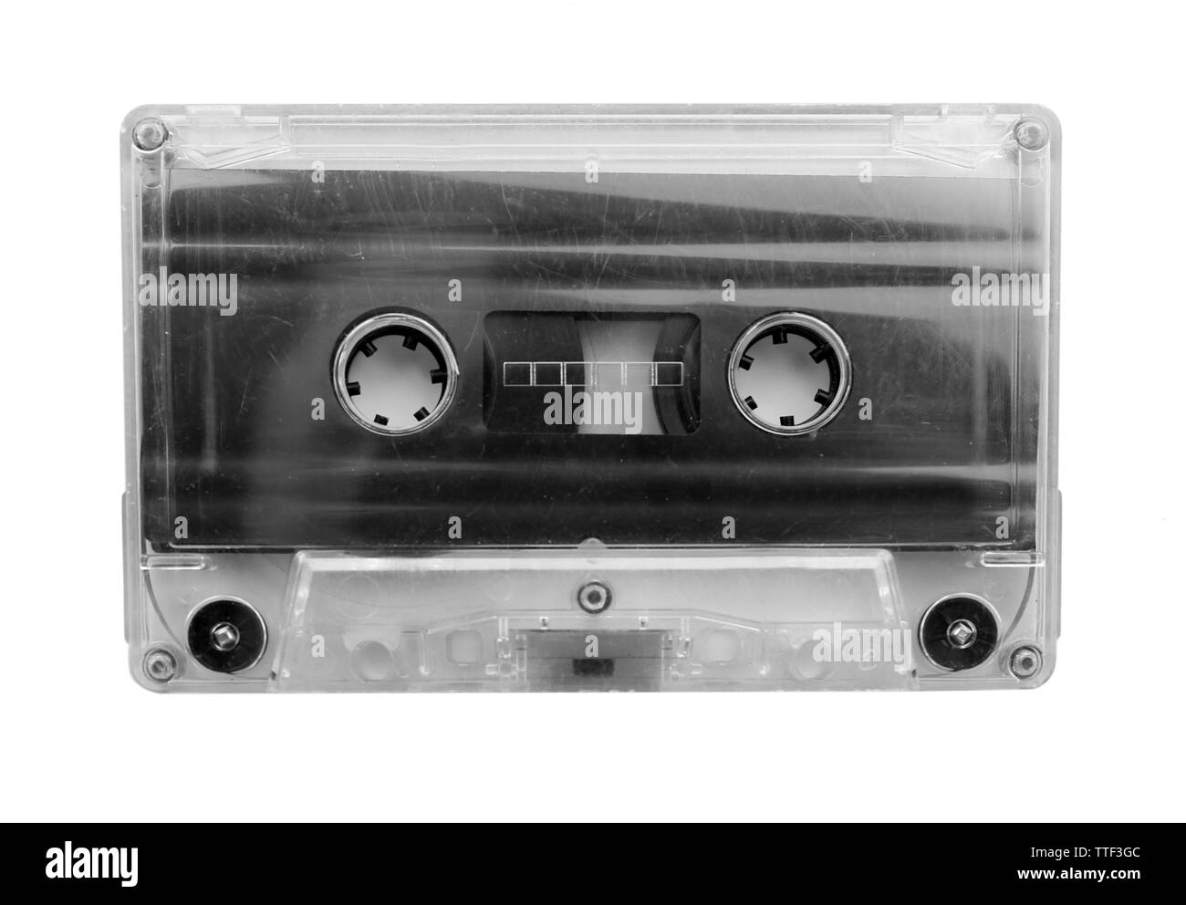 Alte Audiokassette, isoliert auf weißem Stockfoto