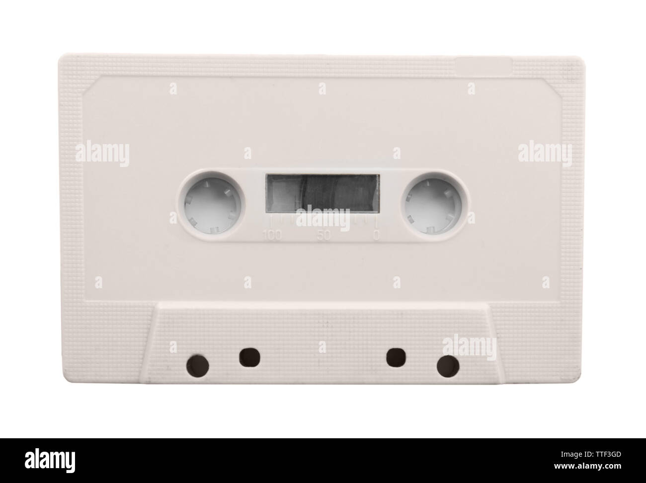 Alte Audiokassette, isoliert auf weißem Stockfoto