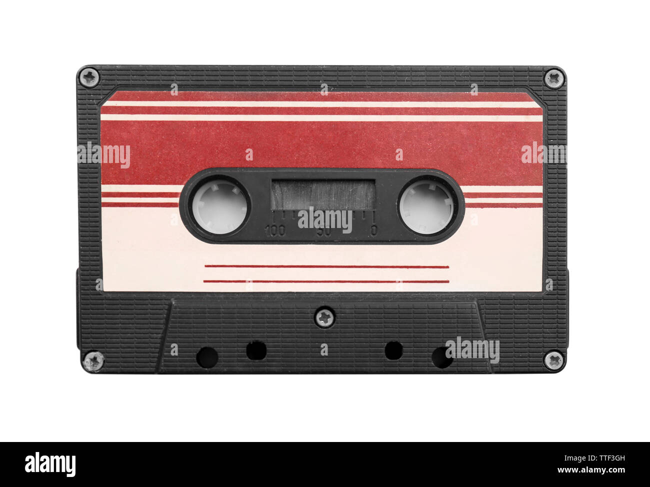 Alte Audiokassette, isoliert auf weißem Stockfoto