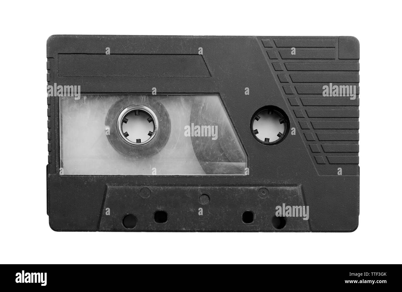 Alte Audiokassette, isoliert auf weißem Stockfoto