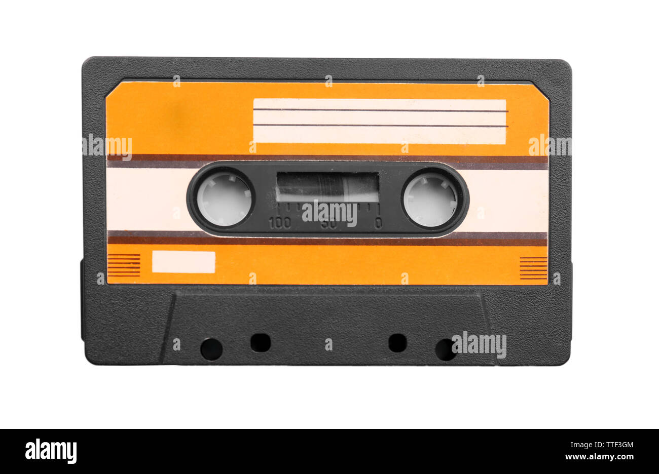 Alte Audiokassette, isoliert auf weißem Stockfoto