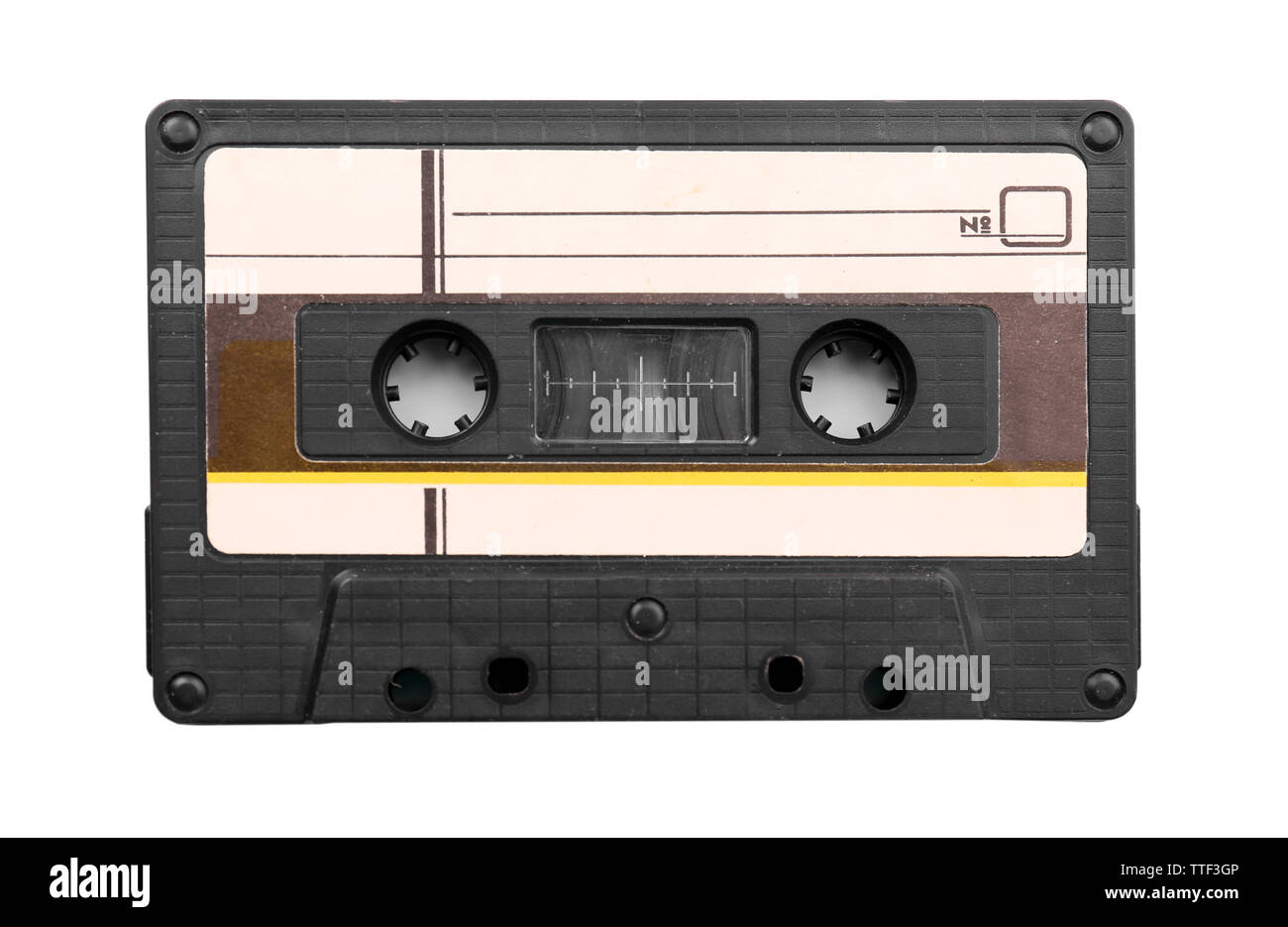 Alte Audiokassette, isoliert auf weißem Stockfoto