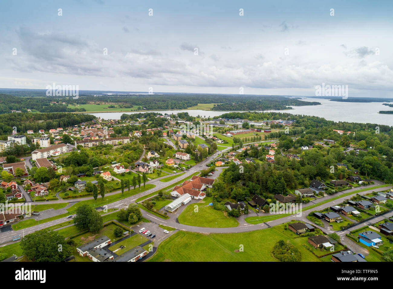 Luftaufnahme von Vimmerby im Sommer Stockfoto