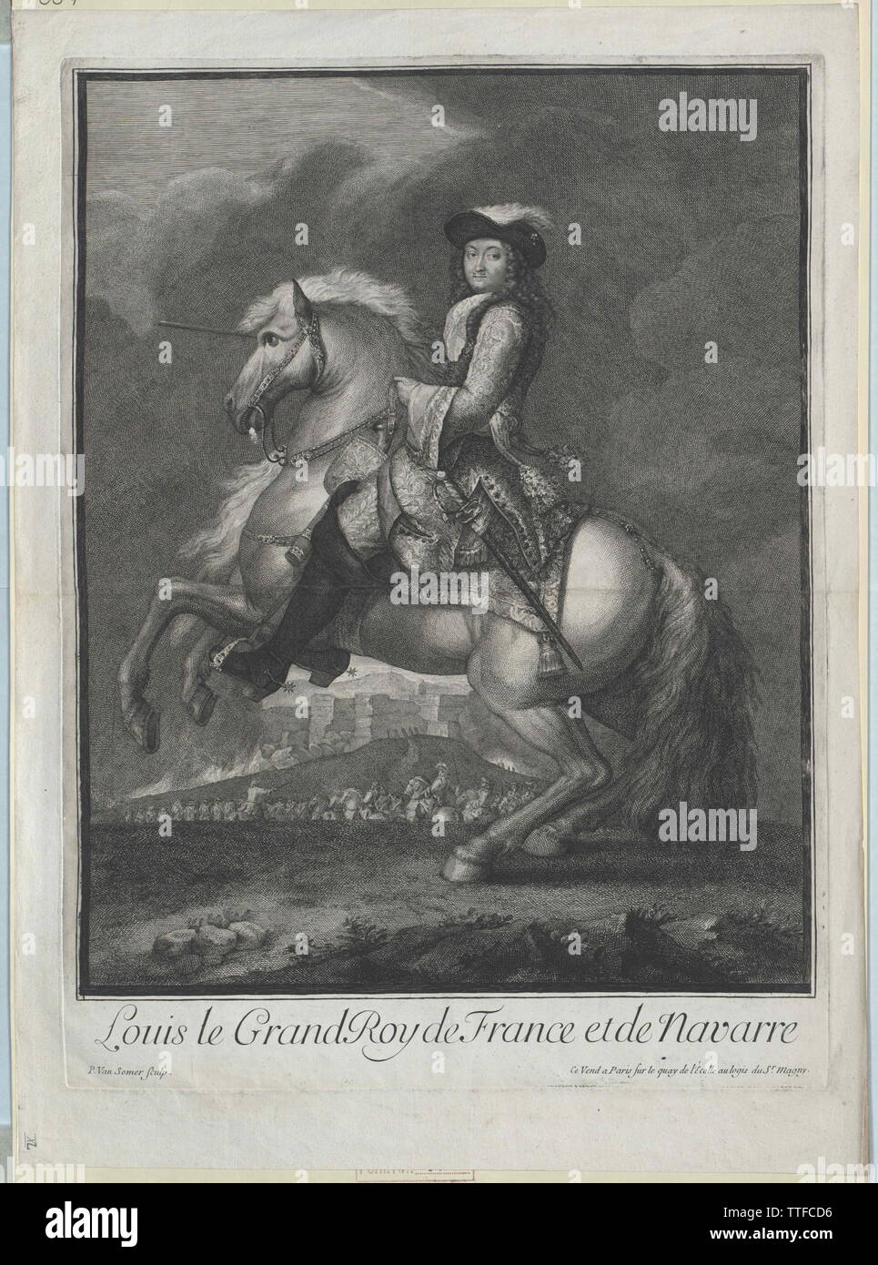 Ludwig XIV., König von Frankreich, Kupferstich von Paul van Kirgise Som, Additional-Rights - Clearance-Info - Not-Available Stockfoto
