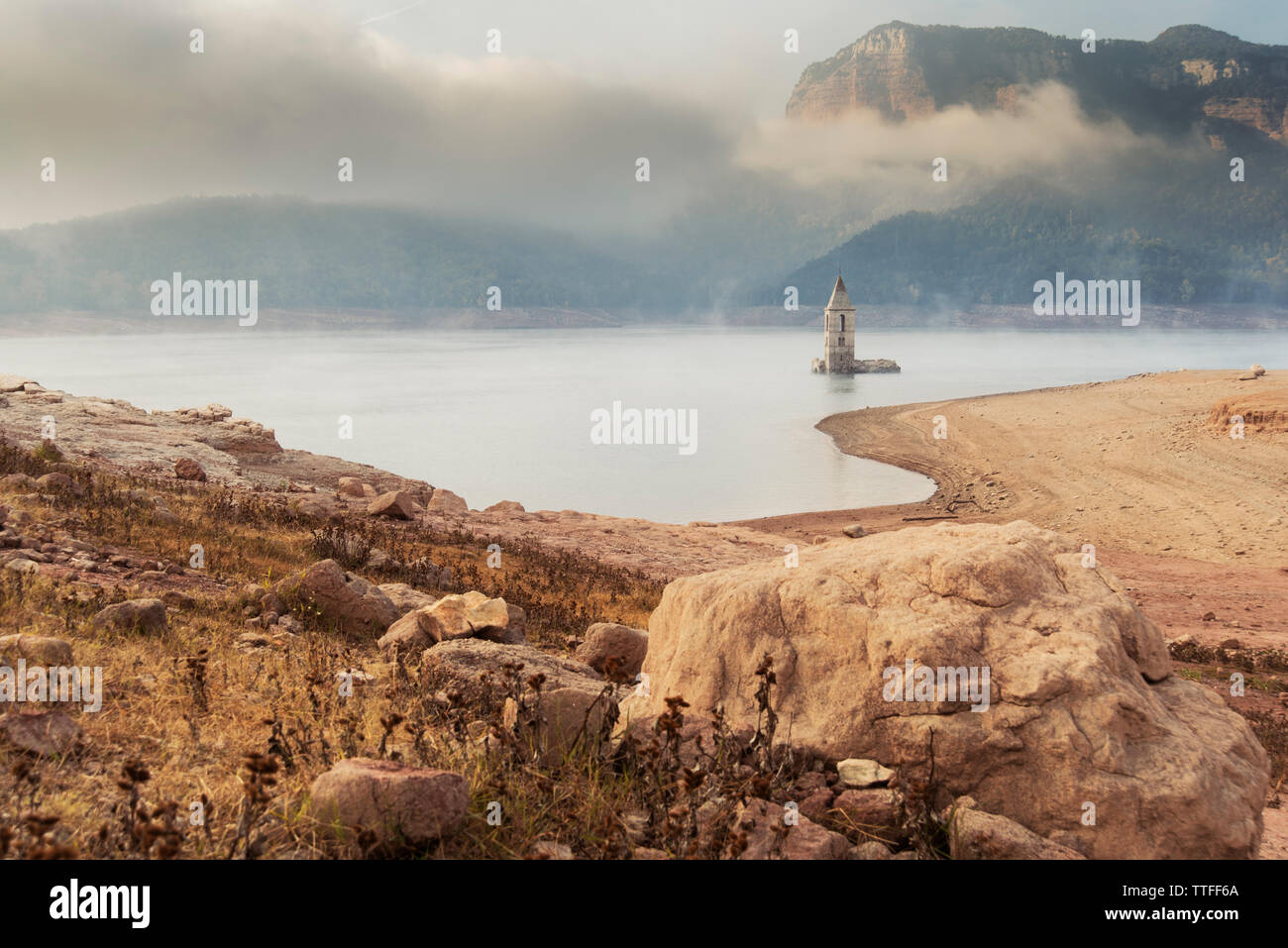 Idyllischen Blick auf die Kirche von Sant Roma im Sumpf der Sau Stockfoto