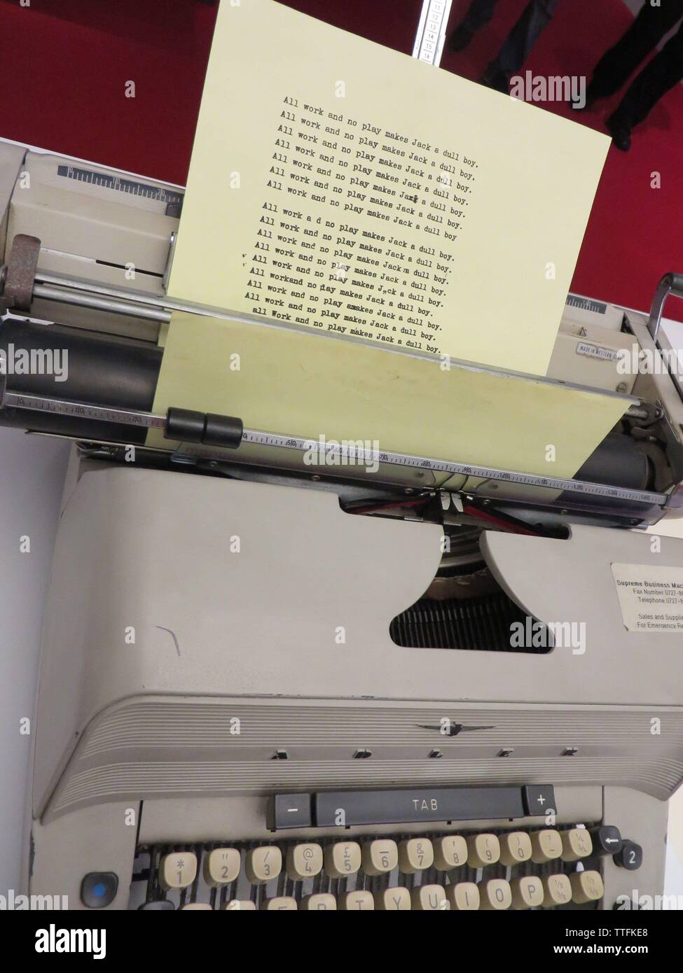 Die leuchtenden Schreibmaschine an Stanley Kubrick Ausstellung in Krakau Stockfoto