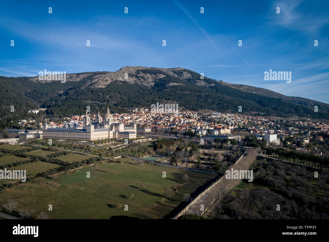 Luftaufnahme des Kloster von El Escorial Madrid Spanien Stockfoto