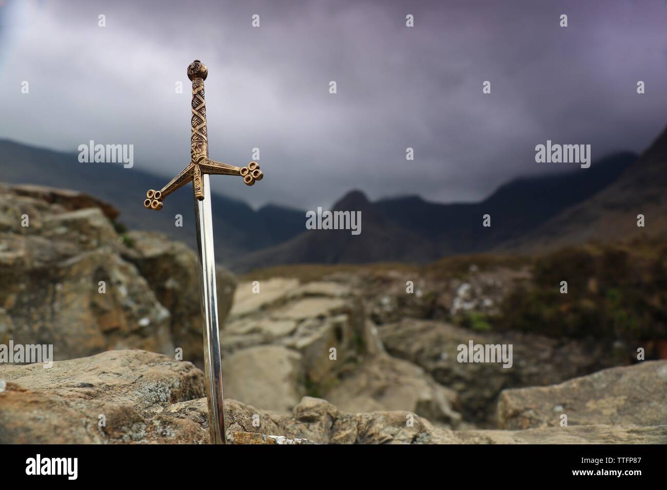 Claymore in den schottischen Highlands Stockfoto