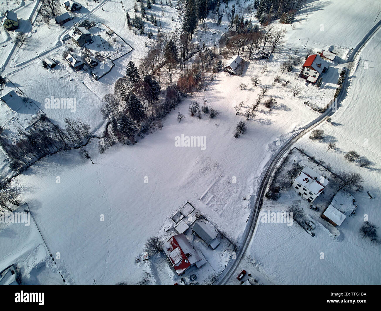 Schöne Panoramasicht Antenne drone Panorama zum Istebna großes Dorf