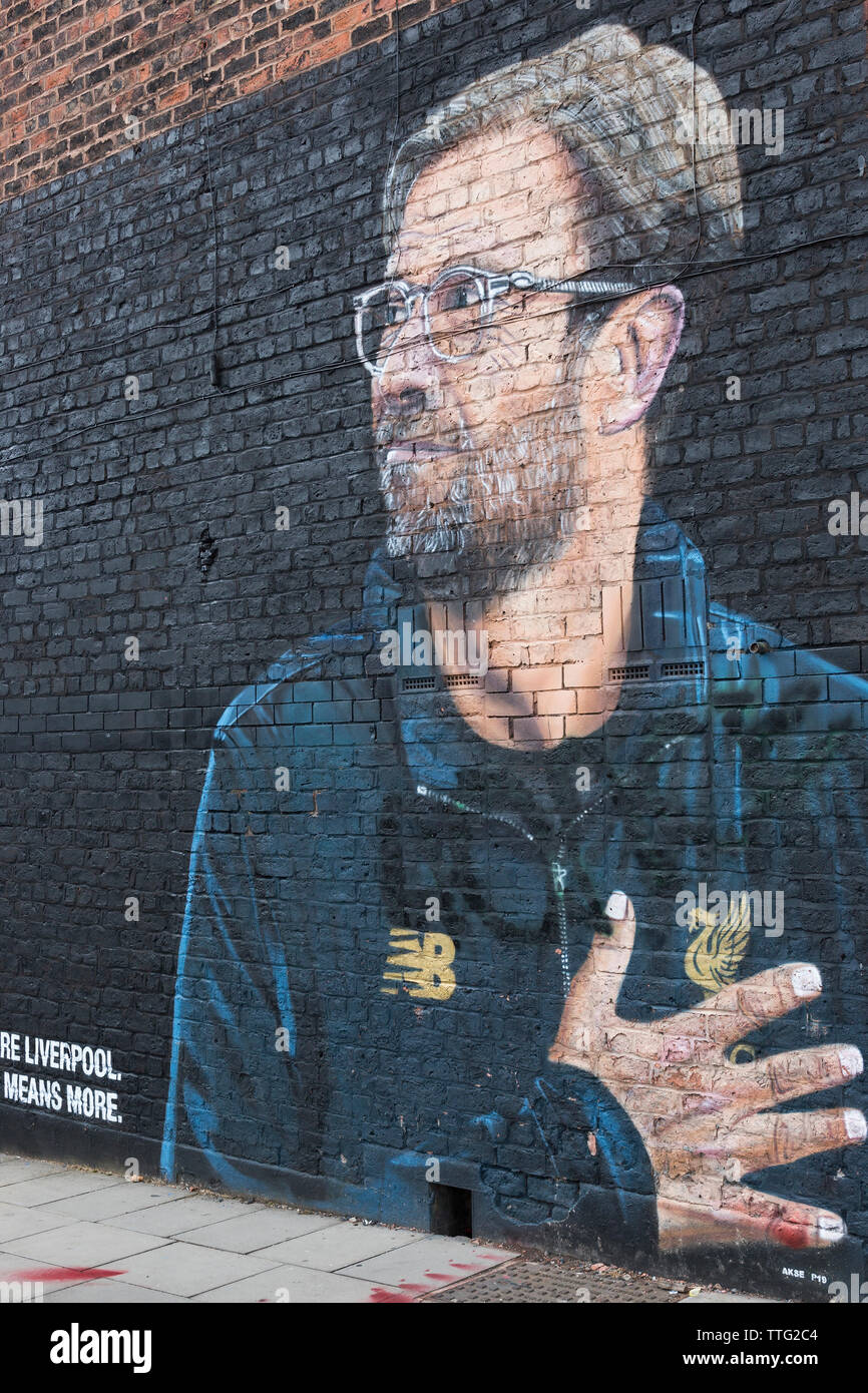 Jürgen Klopp, Liverpool FC Manager der street artist Akse, Jamaica Street, Liverpool, Großbritannien Stockfoto