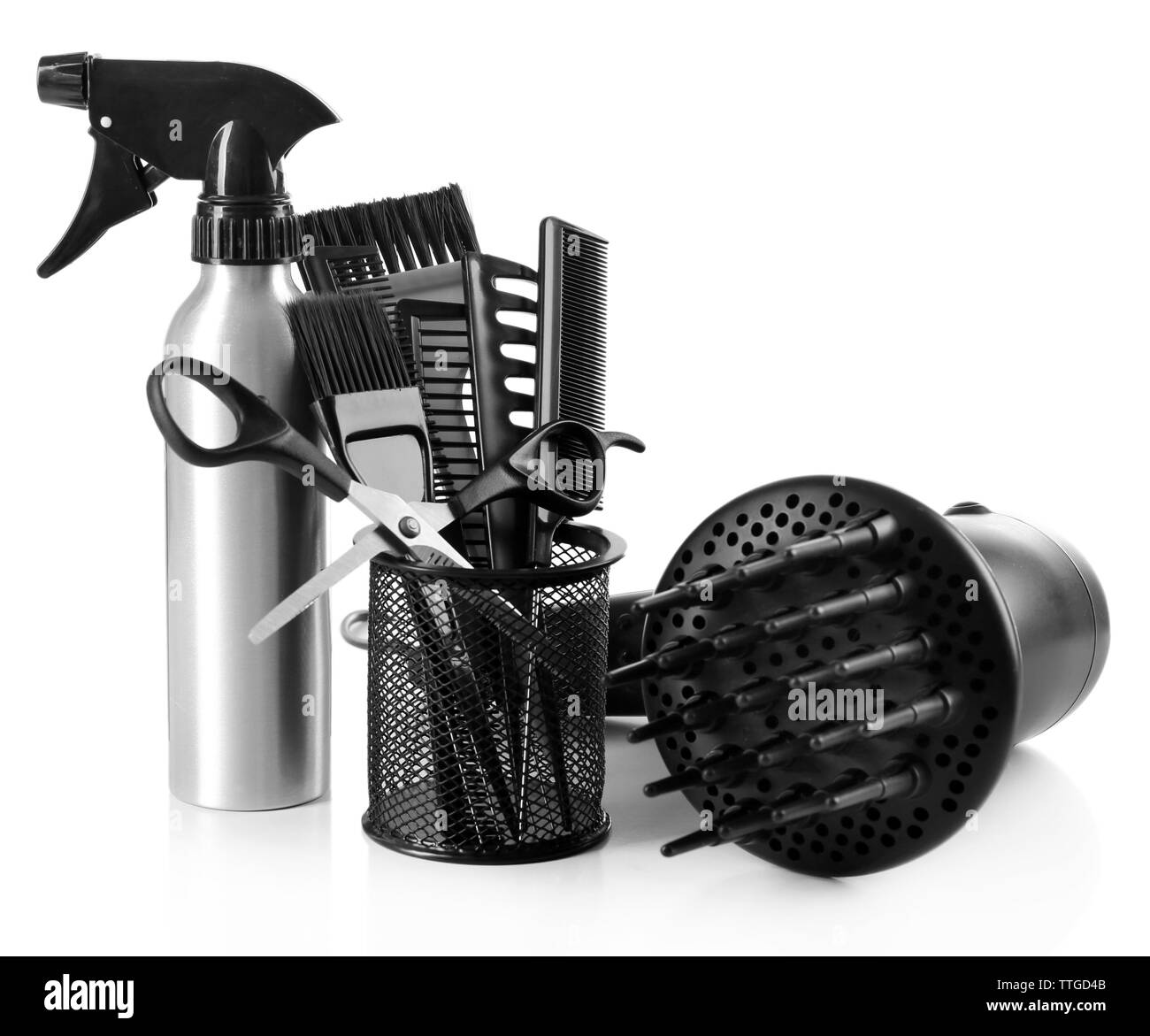 Professionelle friseur Ausstattung isoliert auf weißem Stockfoto