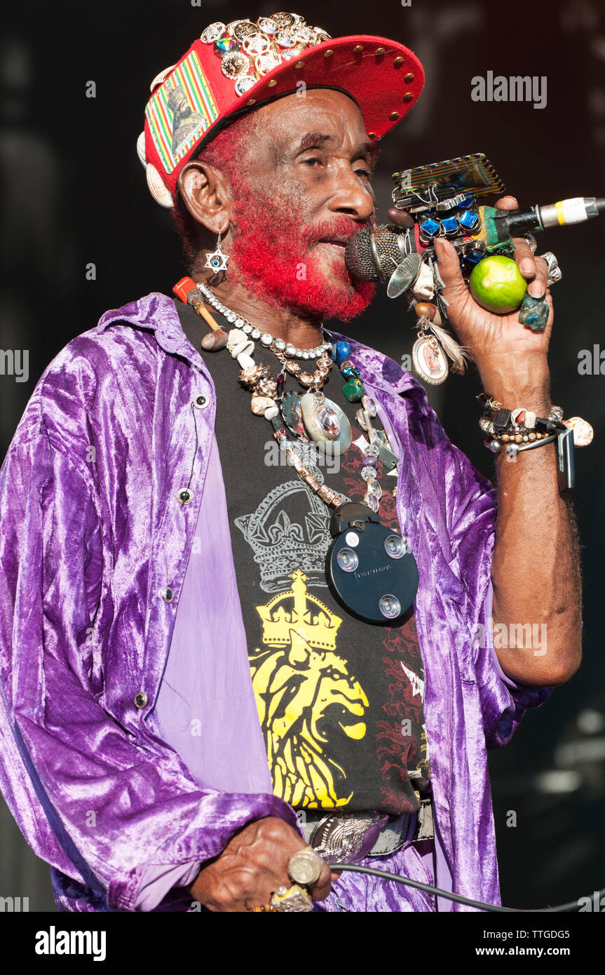 Lee Scratch Perry beim WOMAD-Festival, Charlton Park, Malmesbury, Großbritannien. Juli 26, 2103 Stockfoto