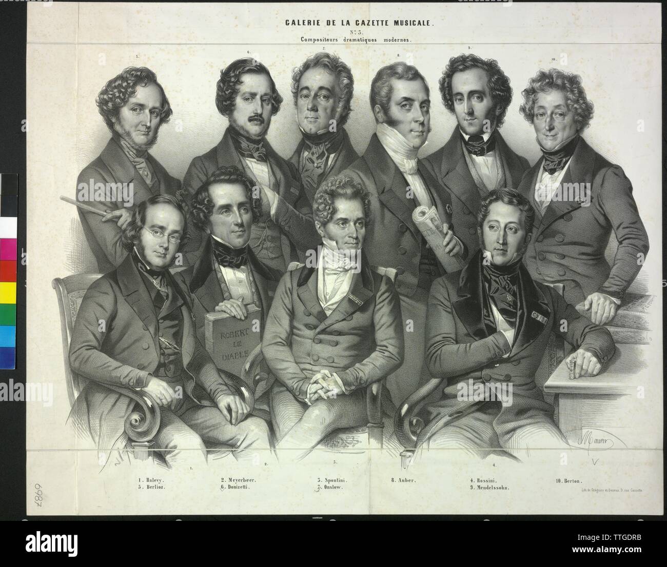 Berühmte Komponisten, Gruppenbild, Lithographie von Antoine Maurin, Additional-Rights - Clearance-Info - Not-Available Stockfoto