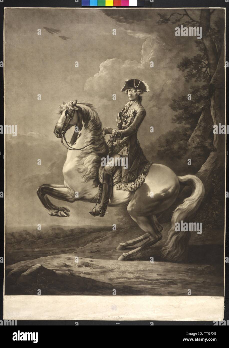 Pellegrini, Karl Graf, Reiter Bild. schabkunstblatt von Nikolaus Rhein basiert auf einem Gemälde von Ignace Duvivier, Additional-Rights - Clearance-Info - Not-Available Stockfoto