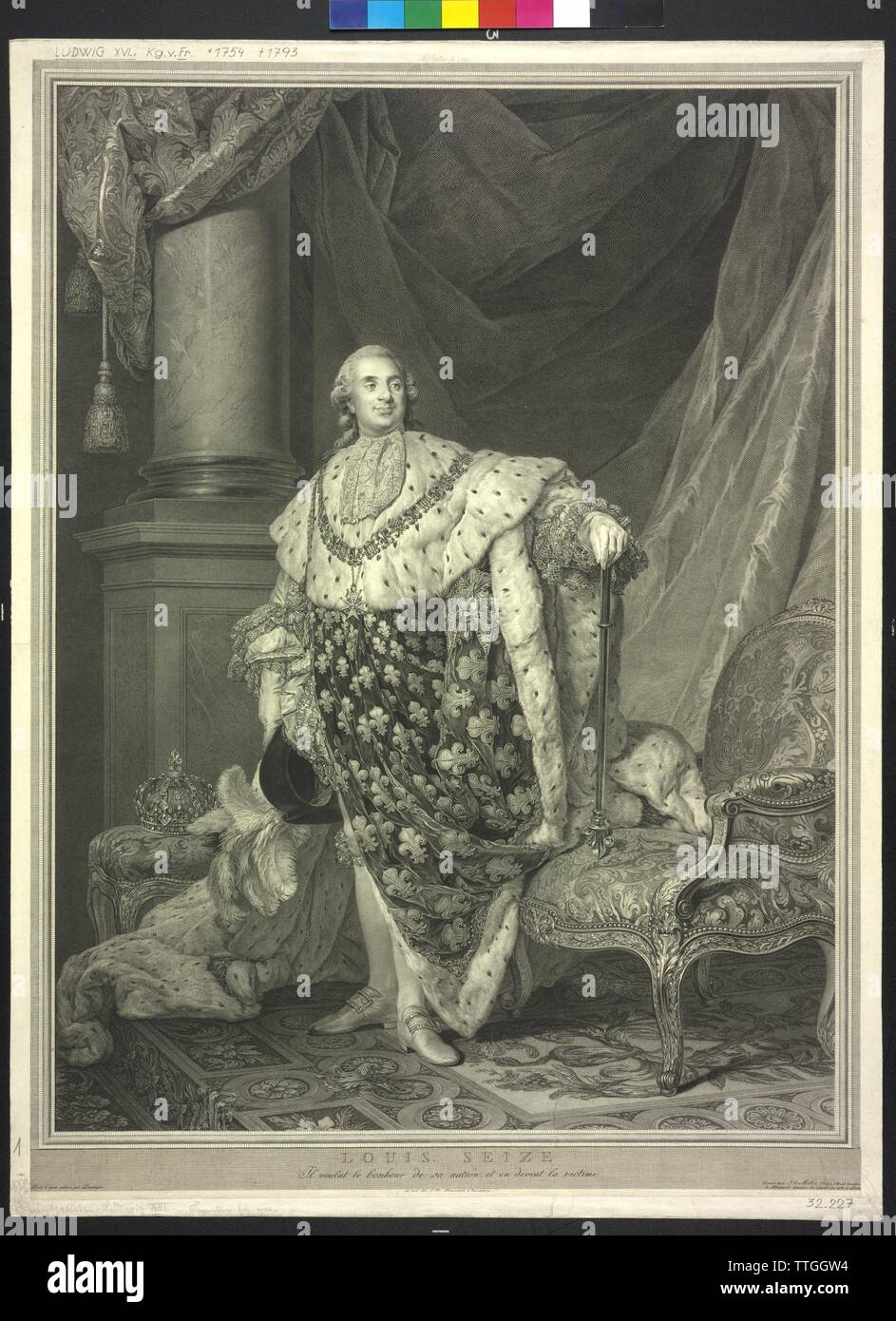 Ludwig XVI., König von Frankreich, Kupferstich von Johann Gotthard von Mueller auf der Grundlage einer Ad vivum Gemälde von Joseph Siffred Duplessis, Additional-Rights - Clearance-Info - Not-Available Stockfoto