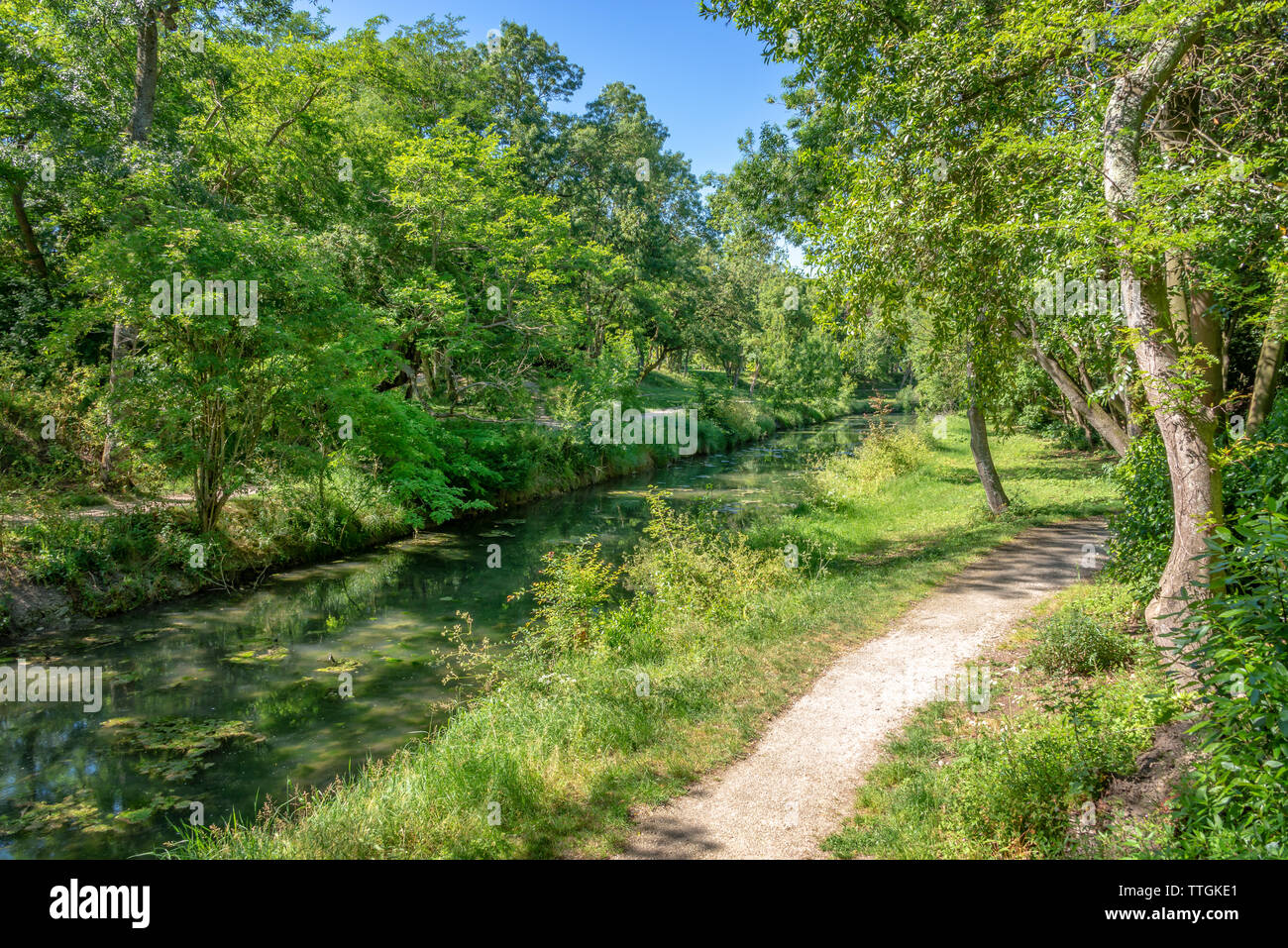 Wasser Kanal in öffentlichen Park Charruyer, La Rochelle, Frankreich Stockfoto