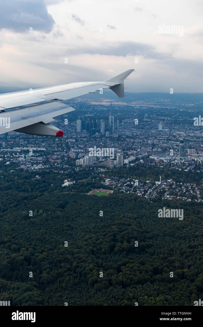 Flug über Frankfurt, Deutschland Stockfoto