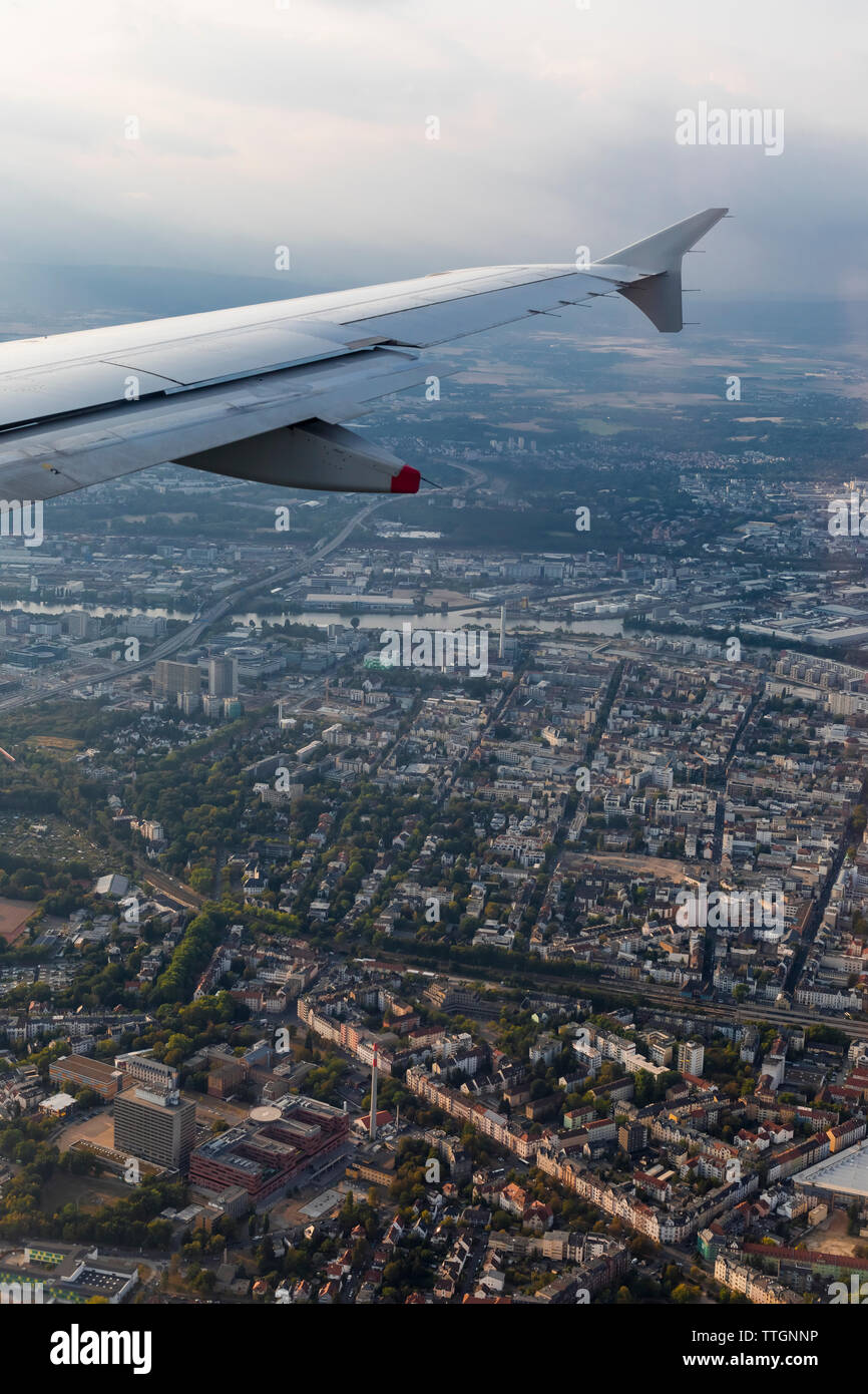 Flug über Frankfurt, Deutschland Stockfoto