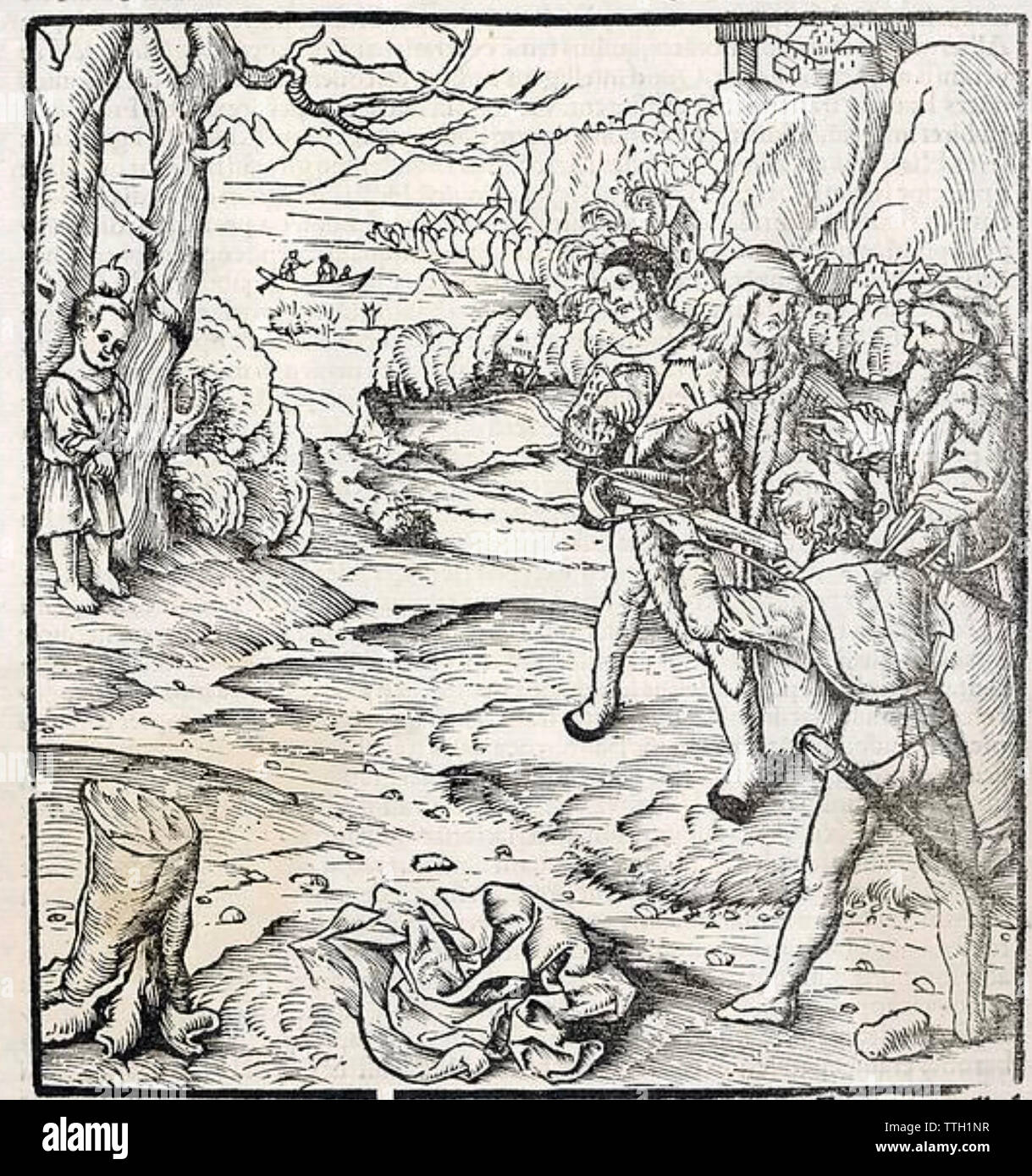 WILLIAM Mythischen sagen Schweizer Helden in einem aus dem 15. Jahrhundert Gravur Stockfoto