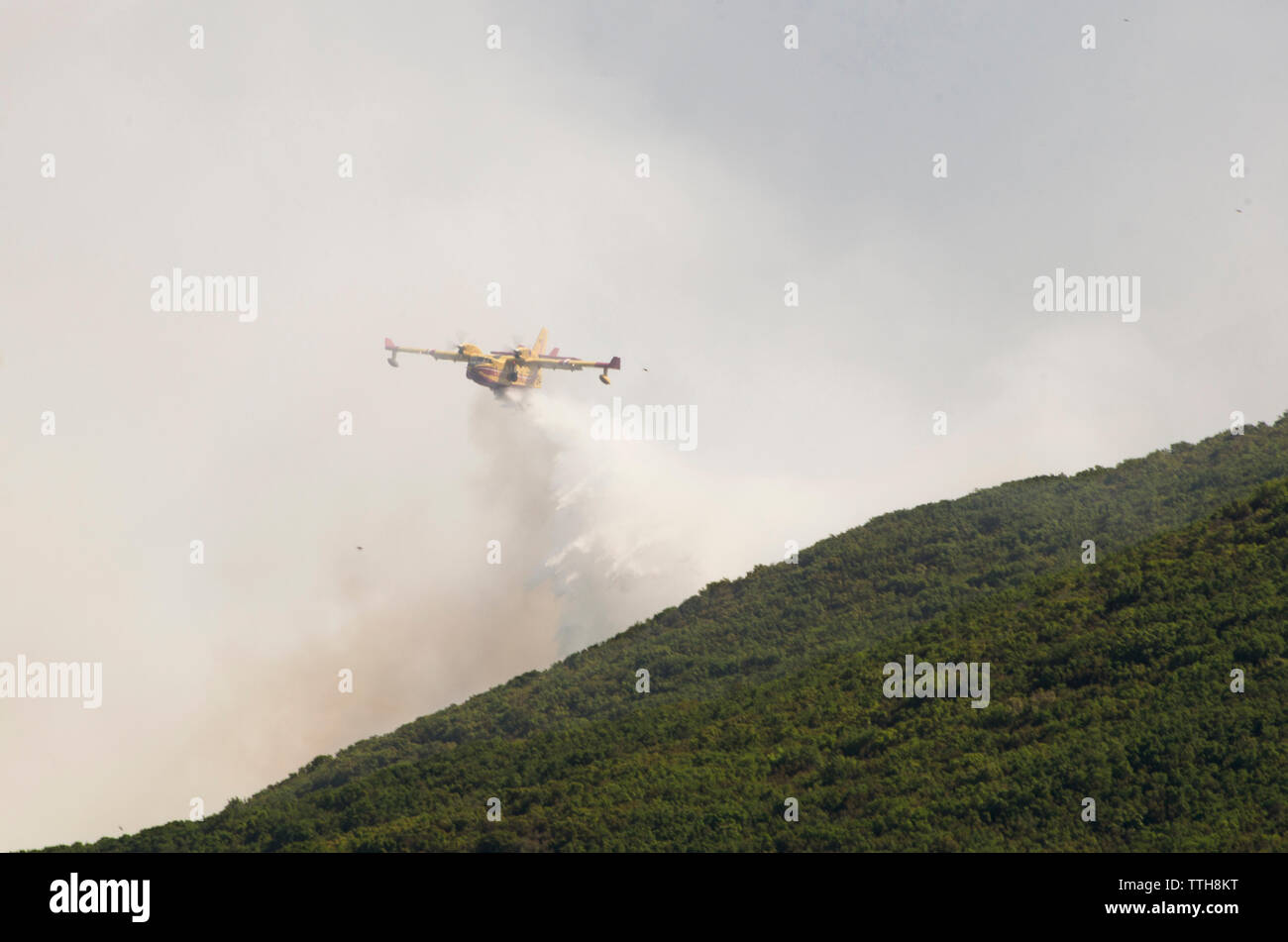 Feuerwehrmann Flugzeug Pressemitteilungen Wasser am Hang Stockfoto