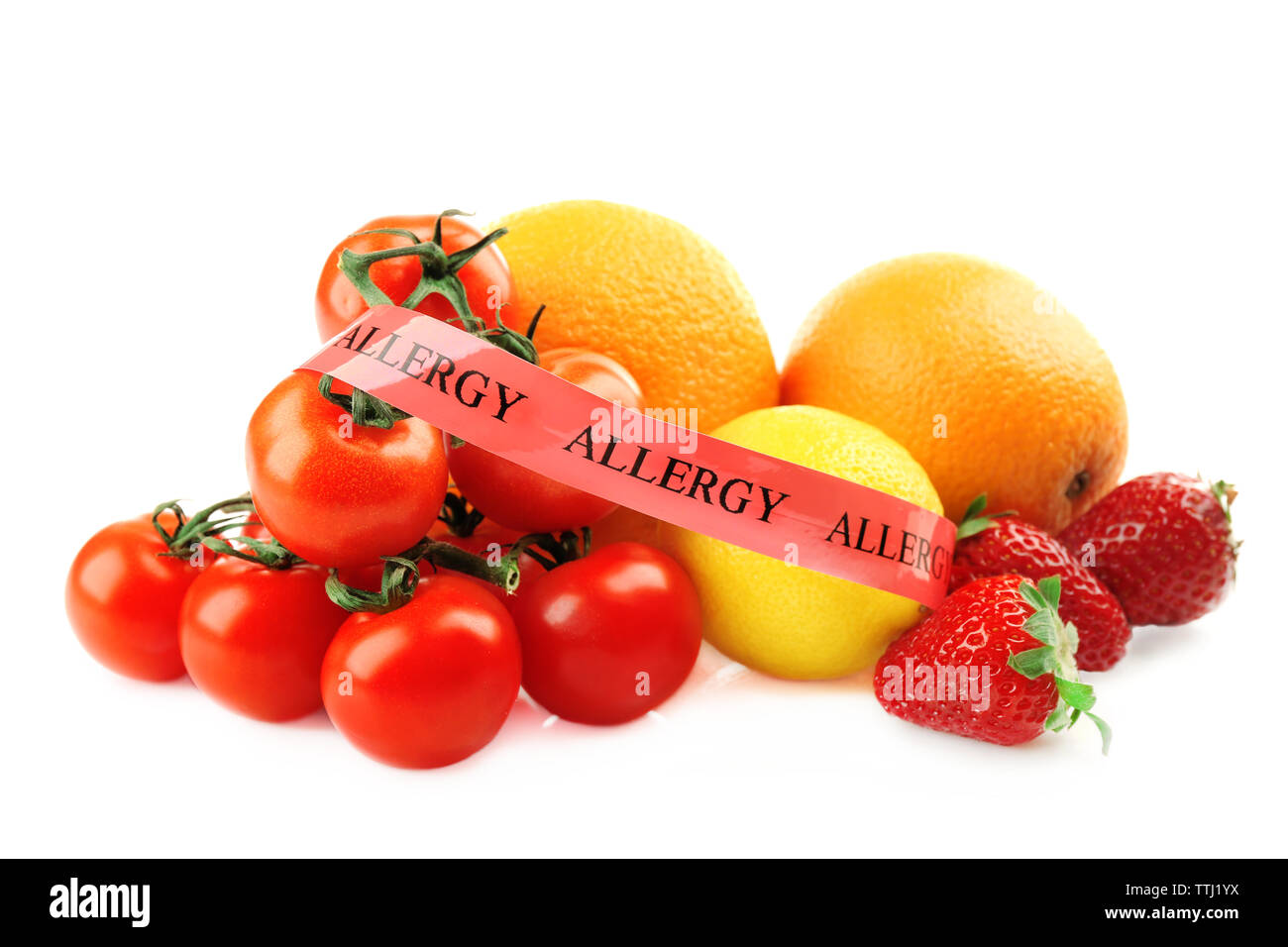 Satz von allergische Lebensmittel isoliert auf weißem Stockfoto