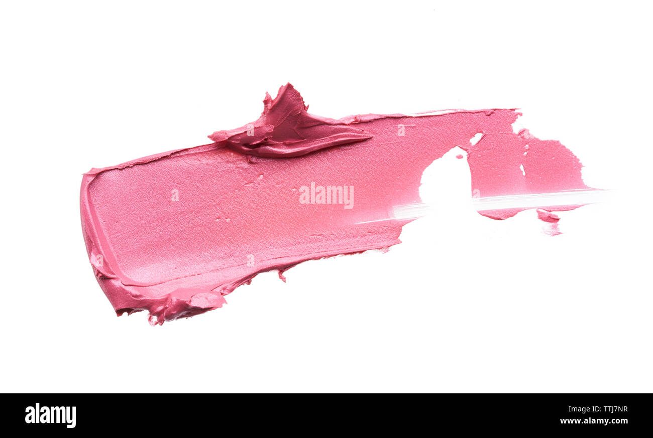 Sanft rosa Anschläge und die Textur von Lip Gloss oder Acrylfarbe auf weißem Hintergrund Stockfoto