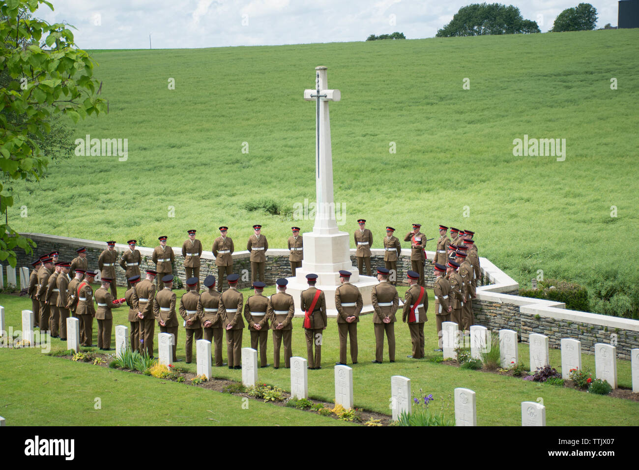 Cambrai WW1 War Memorial - mit PWRR (Prinzessin von Wales Royal's Regiment) Stockfoto