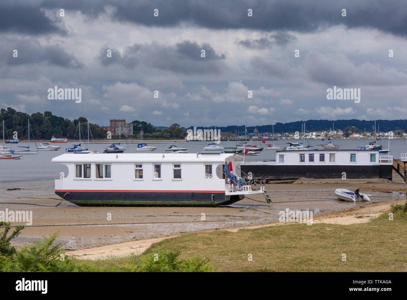 Haus Boote bei Studland Bay, Pool, Hafen, Dorset, England, Großbritannien Stockfoto