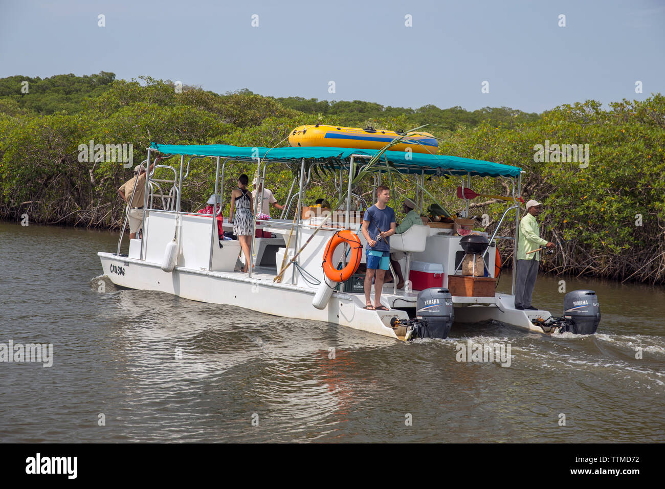 BELIZE, Punta Gorda, Toledo, Angeln auf ihre Weise gehen Sie schnorcheln, alle von den Guides Lokale sind in den südlichen Belize Regio Stockfoto