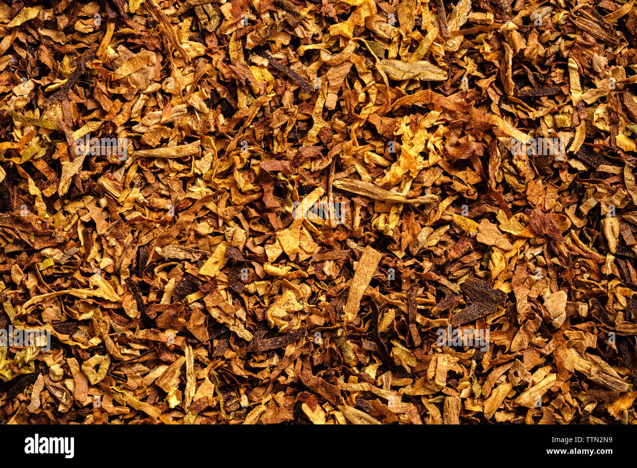 Frame Füllung Hintergrund von geschnittenen Zigarette Tabak Stockfoto