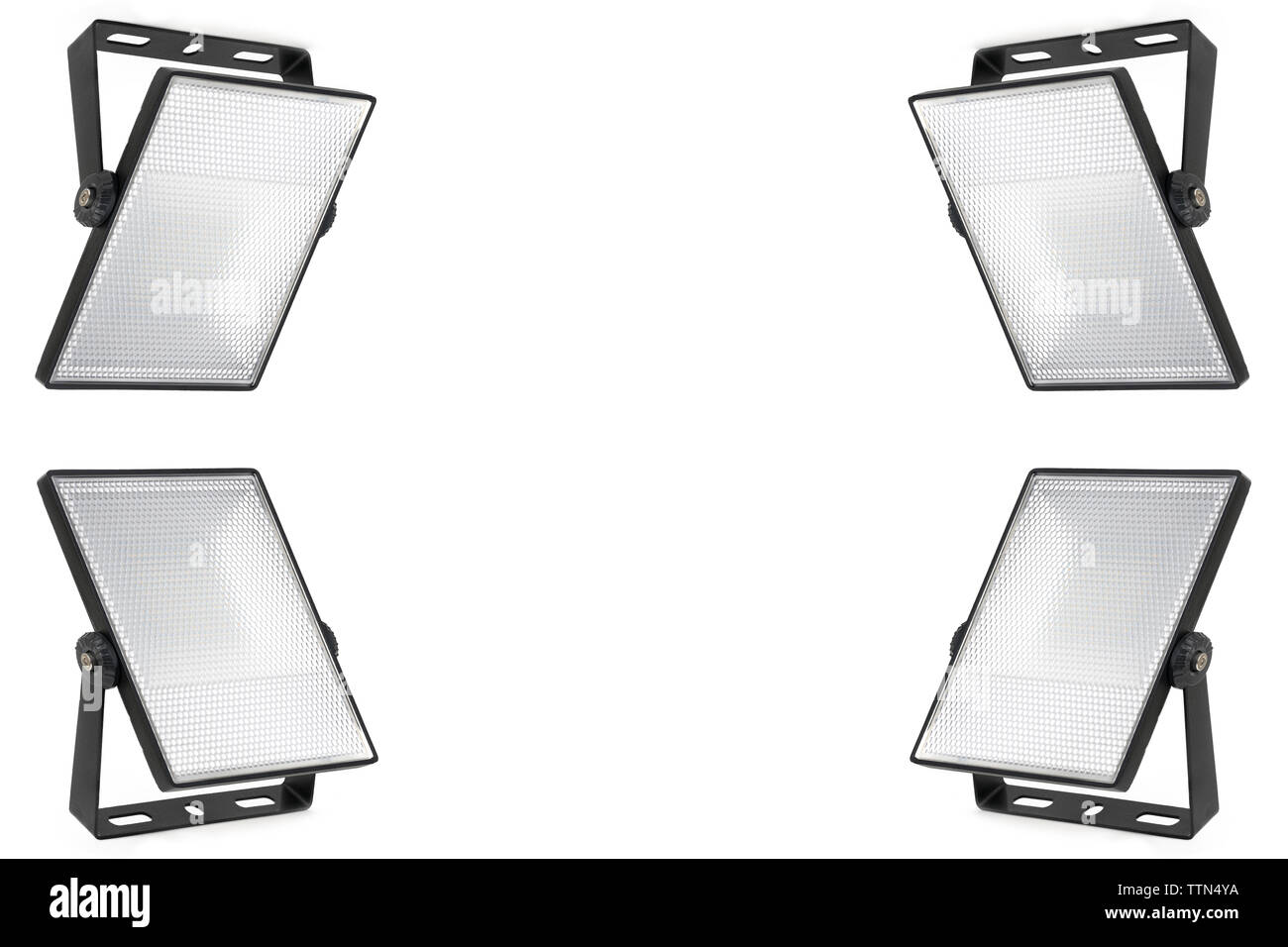 Satz von vier isolierte LED-Strahler auf weißem Hintergrund. Lichtdurchlässigem Streukörper mit kleinen Zellen. Eine hohe Auflösung. Stockfoto