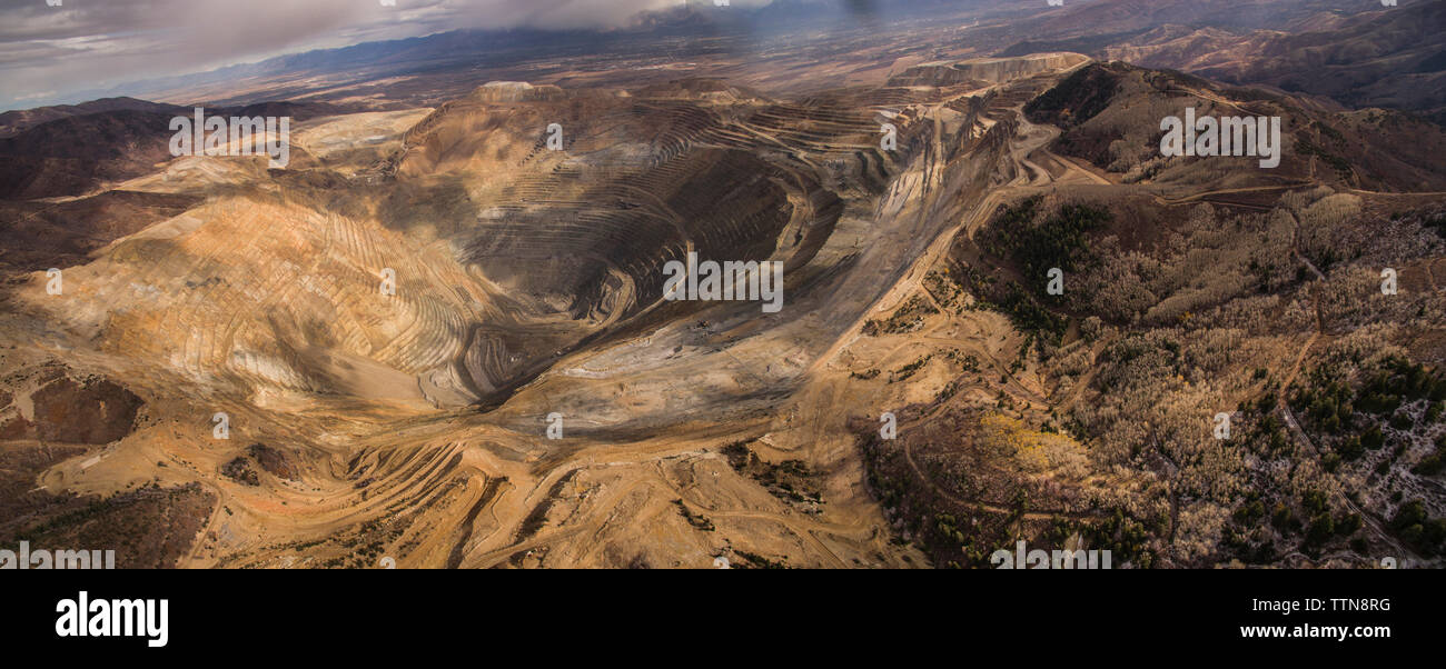 Hohen Winkel malerischen Blick auf Bingham Canyon Stockfoto