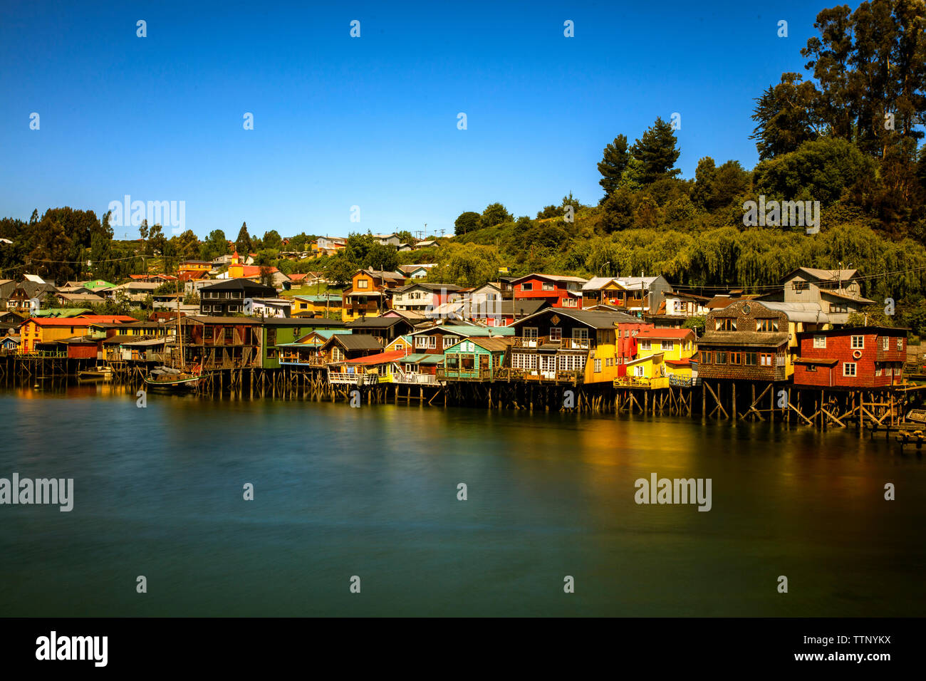 Palafito Häuser. Castro, Chiloé, Chile Stockfoto