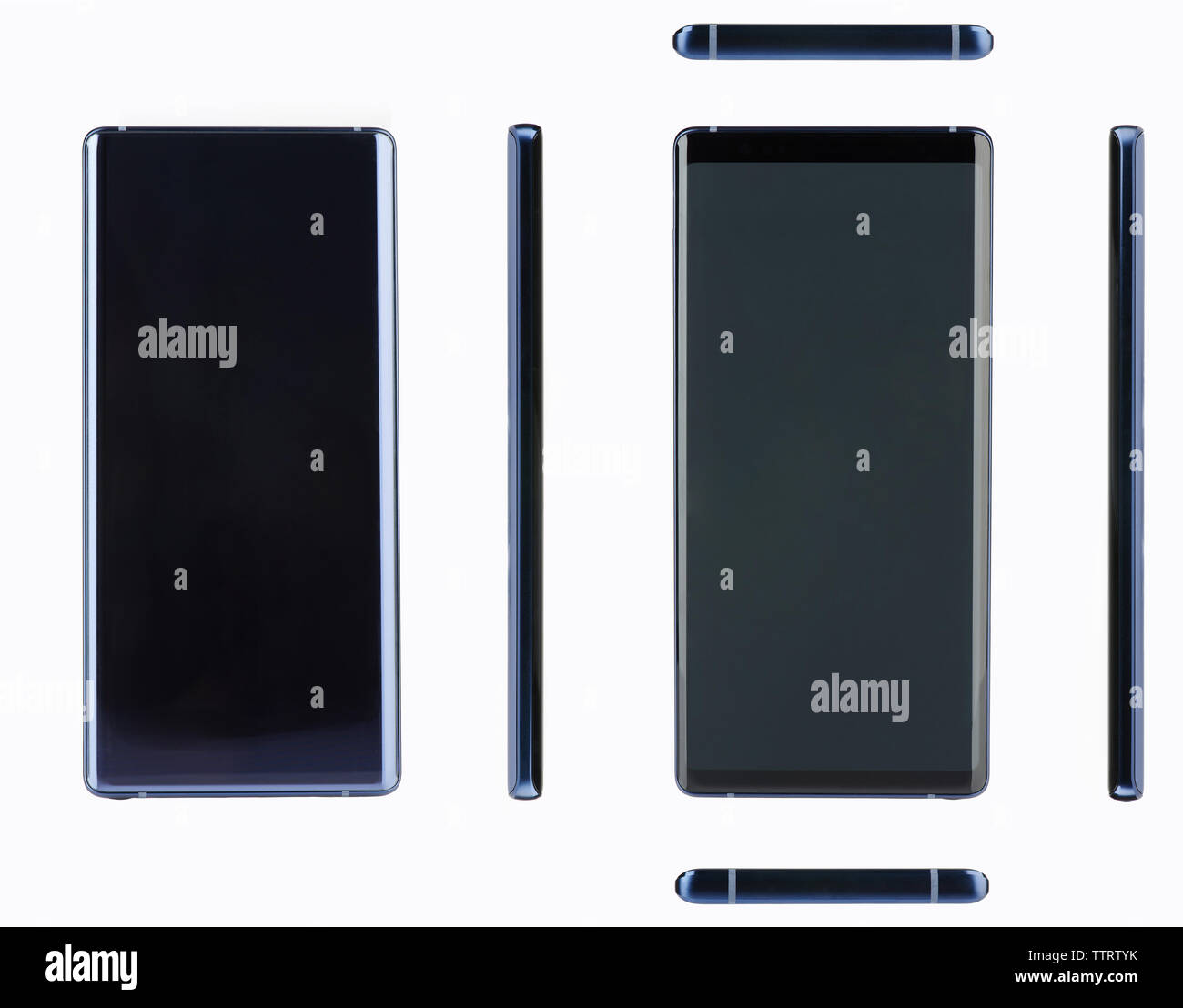 Moderne dunkelblau Smartphone mit großen Bildschirm auf weißem Hintergrund Stockfoto