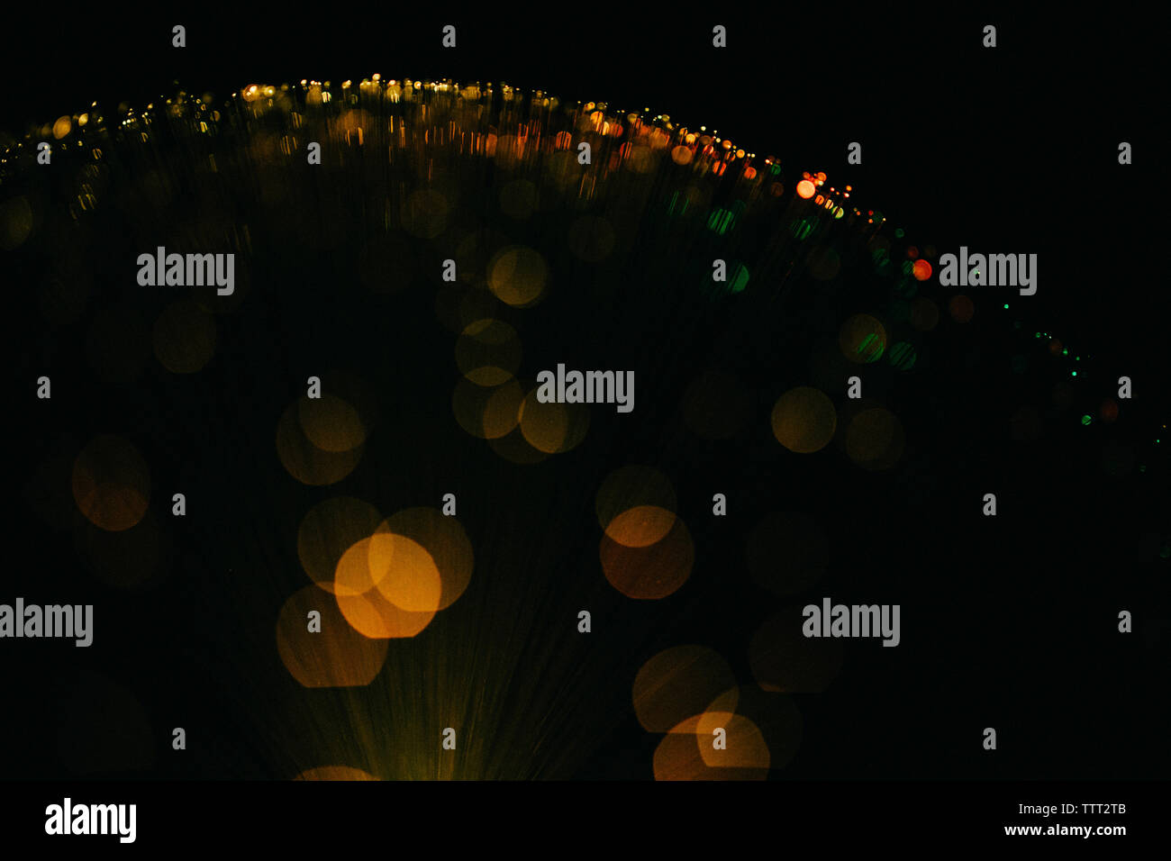 Abstraktes Bild von beleuchteten Fiber Optics auf schwarzem Hintergrund Stockfoto