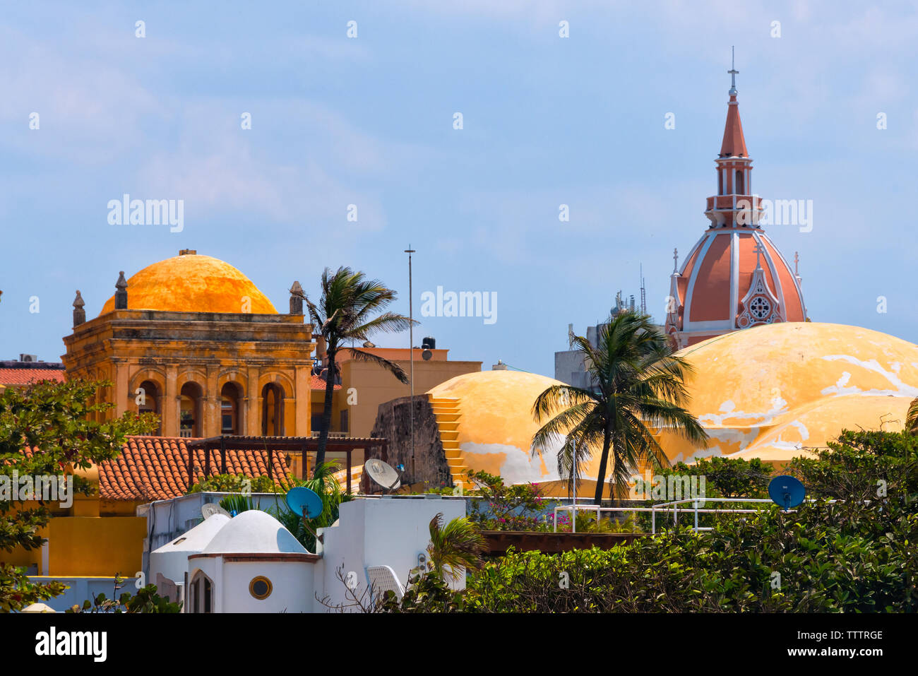 Metropolitan Kathedrale und Häuser aus der Kolonialzeit in der Altstadt, Cartagena, UNESCO-Weltkulturerbe, Bolivar Abteilung, Kolumbien Stockfoto