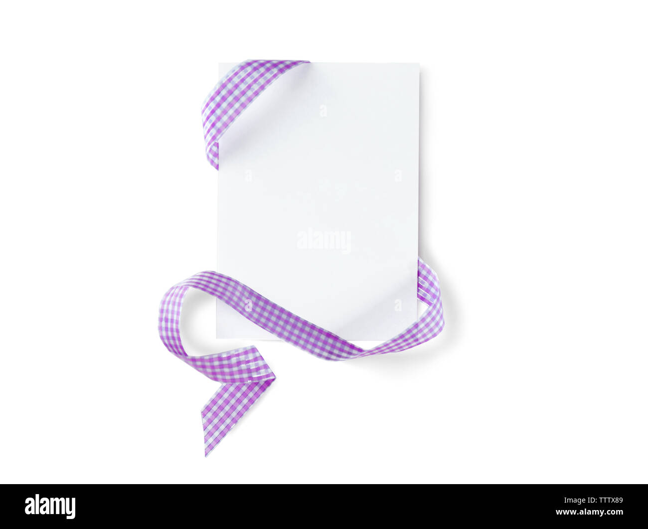 Seidenband und congratulatory Karte auf Weiß isoliert Stockfoto