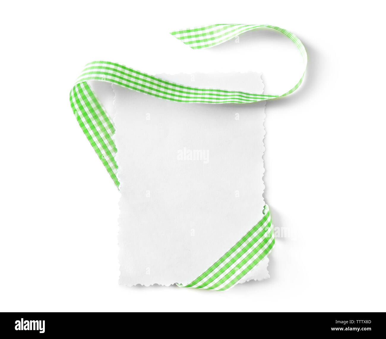 Seidenband und congratulatory Karte auf Weiß isoliert Stockfoto