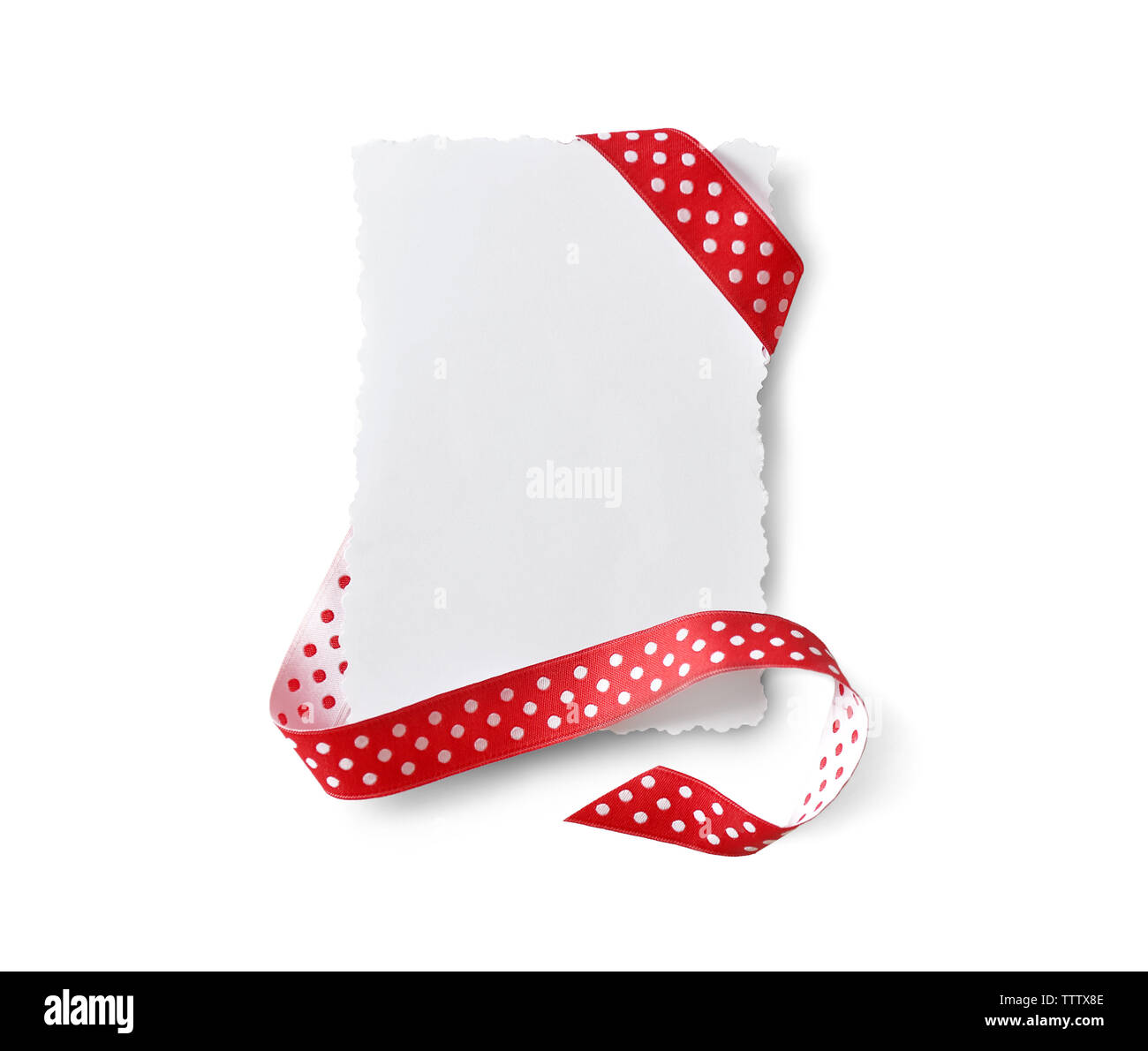 Seidenband und congratulatory Karte auf Weiß isoliert Stockfoto