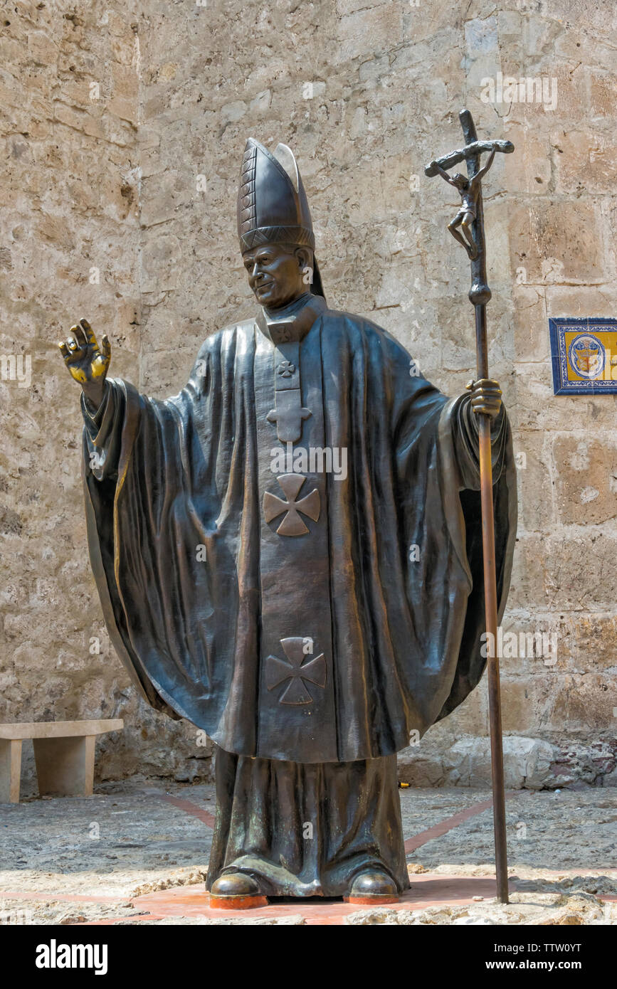 Denkmal für den Papst, Juan Pablo II, an der Plaza de la Prodamacion in der Altstadt, Cartagena, UNESCO-Weltkulturerbe, Bolivar Abteilung, Kolumbien Stockfoto