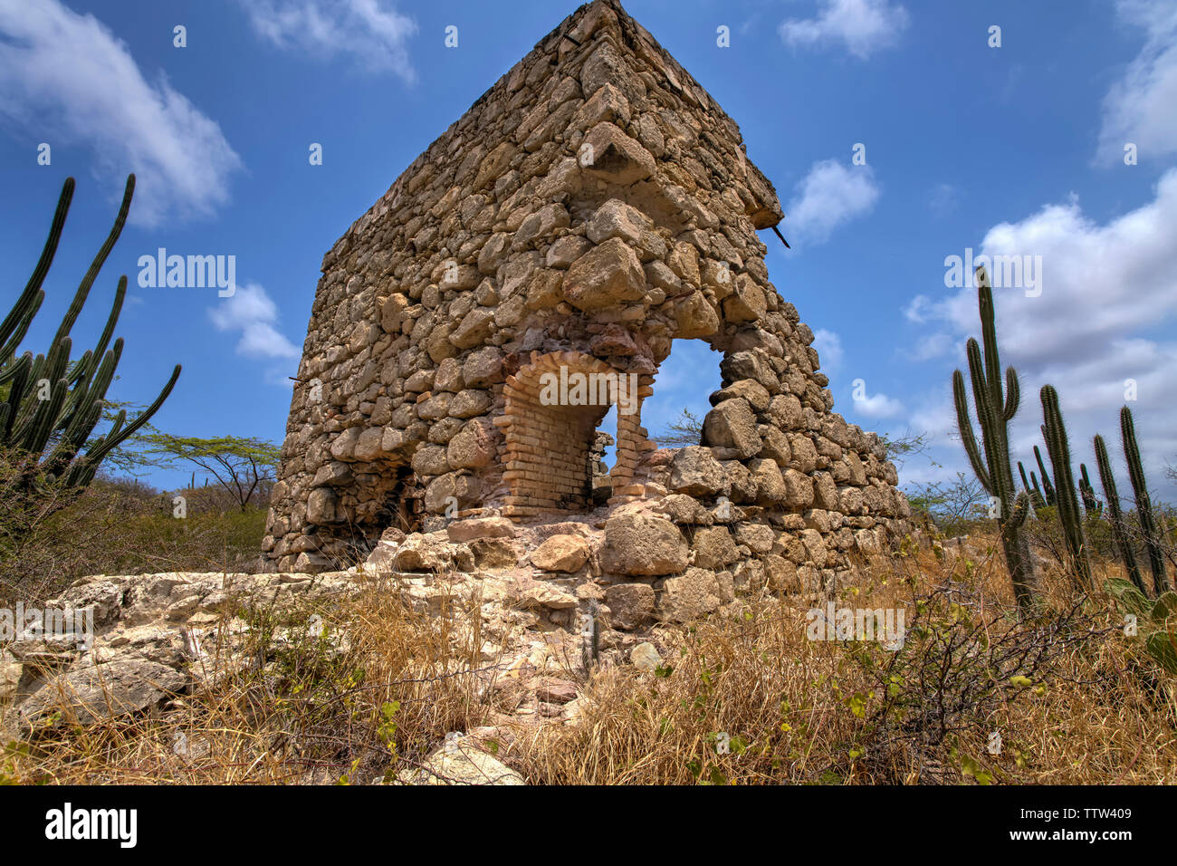 Balashi Gold Mühlen Ruinen, Aruba Stockfoto