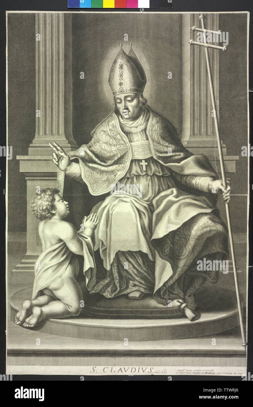Claudius, Saint, Kupferstich von Claude de Isaac, Additional-Rights - Clearance-Info - Not-Available Stockfoto