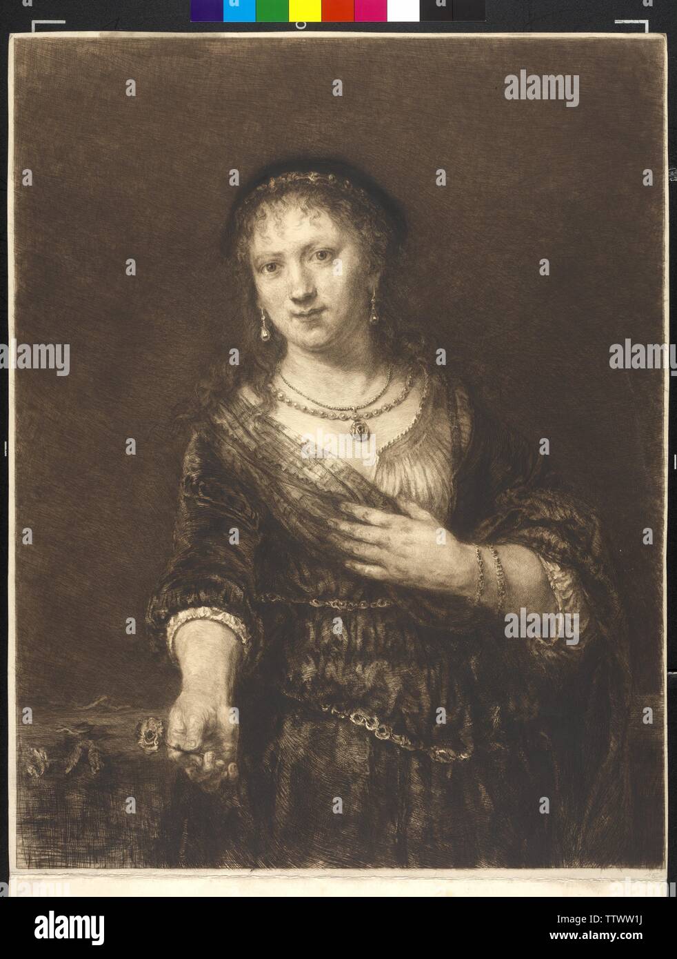 Saskia van Uylenburgh, Radierung von William Unger basierend auf Gemälde von Rembrandt, Additional-Rights - Clearance-Info - Not-Available Stockfoto