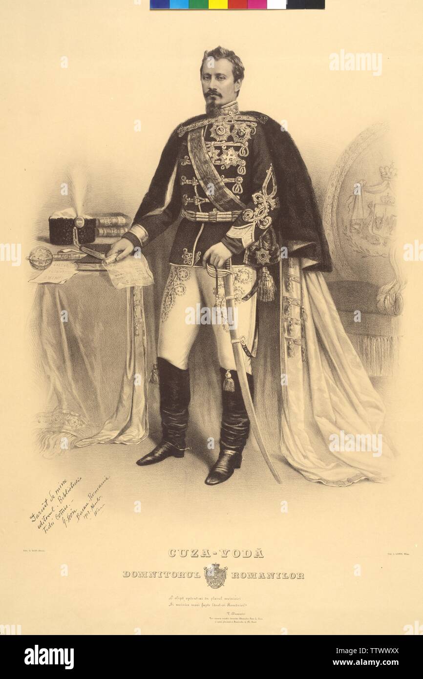 Alexander Johann I., Fürst von Rumänien, heliography auf die Zeichnung von Carol pop de Szathmari. Wappen, Additional-Rights - Clearance-Info - Not-Available Stockfoto