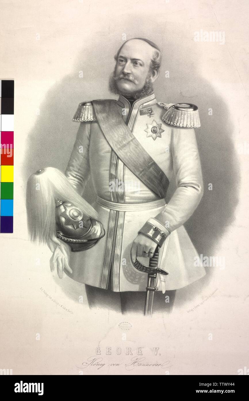George V. König von Hannover, Lithographie von W. Jab basierend auf einem Foto, Additional-Rights - Clearance-Info - Not-Available Stockfoto