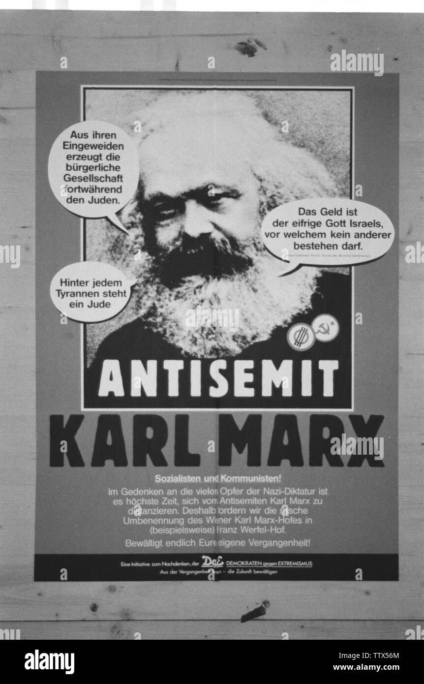 Karl Marx, 1818-1883, Karl Marx Plakat mit seinen antisemitischen Äußerungen, Additional-Rights - Clearance-Info - Not-Available Stockfoto