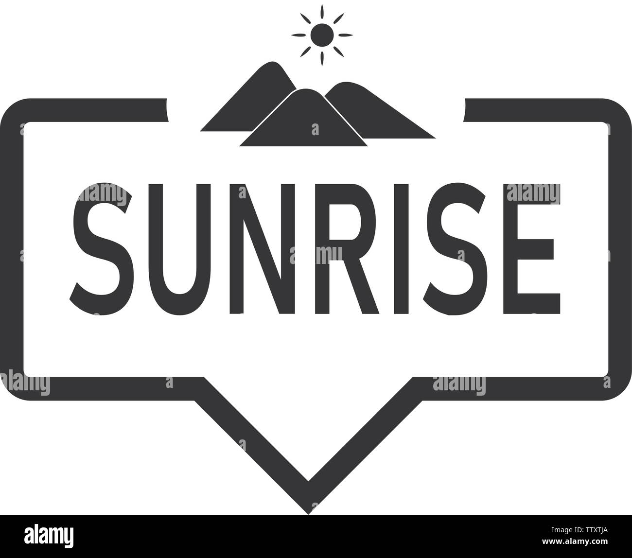 Sunrise Symbol Sprechblase mit Landschaft auf weißem Hintergrund Stock Vektor