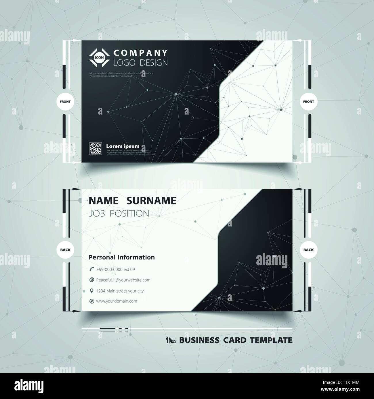 Abstrakte schwarze und weiße Technologie name card Template Design. Sie können für Unternehmen name Karte der Unternehmens-, Mitarbeiter Label verwenden, Artwork Vorlage. Stock Vektor