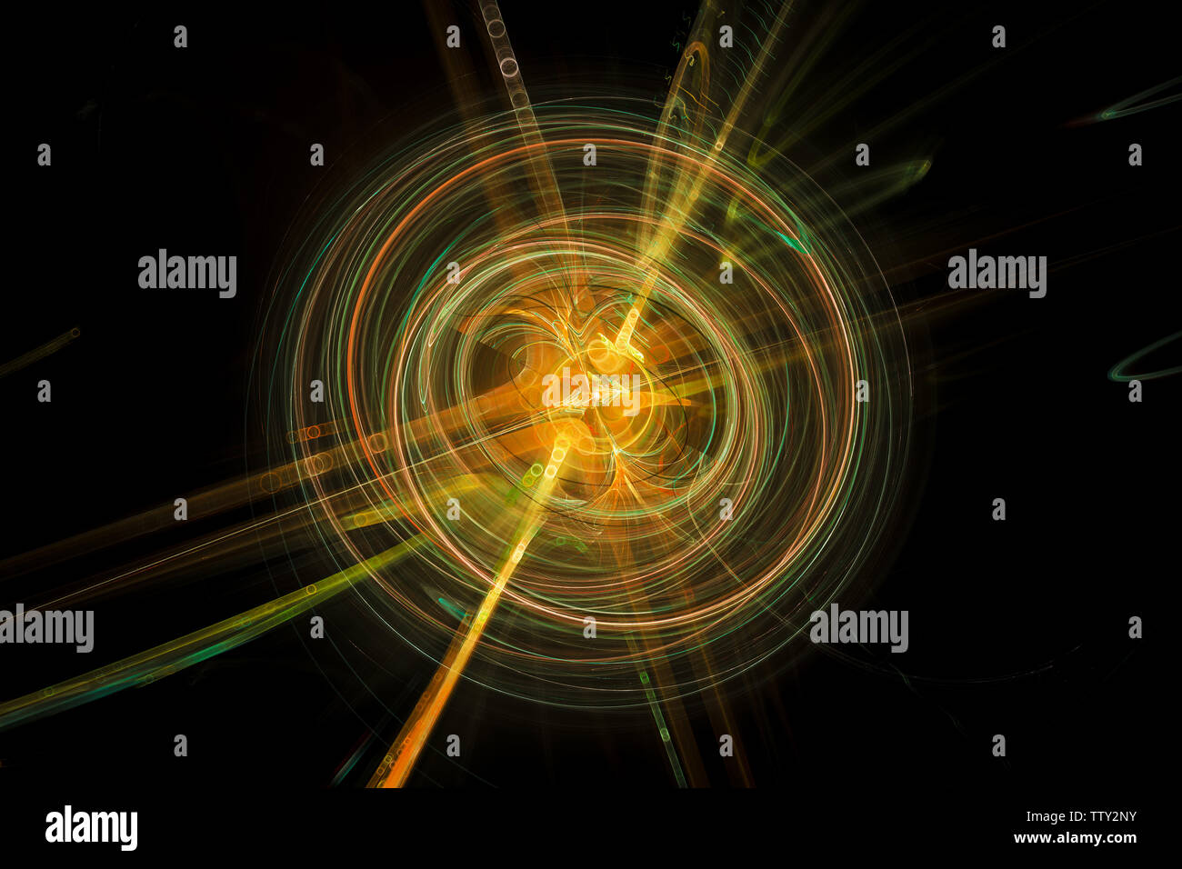 Bunte spinning Energie Kugel mit Trajektorien, computer-generierte Zusammenfassung Hintergrund, 3D-Rendering Stockfoto