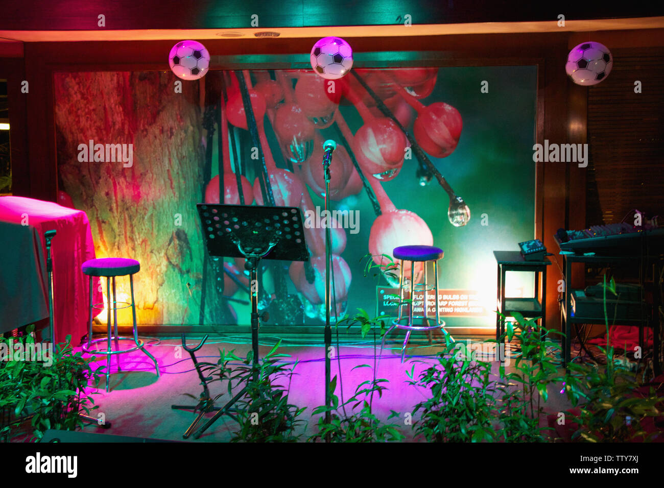 Musikalische Bühne in einem Restaurant, Genting Highlands, Malaysia Stockfoto
